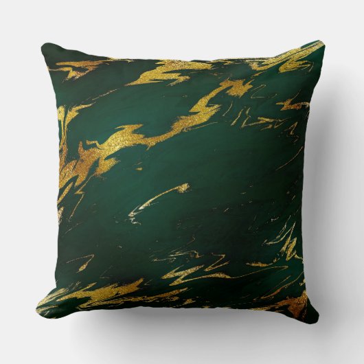 エメラルド深いグリーンアーストーン金ゴールド大理石 クッション (正面)