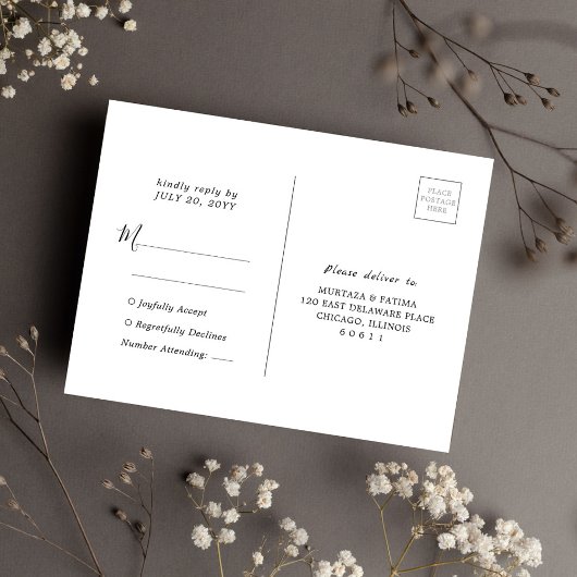 エメラルド王室のグリーン金ゴールドフローラウェディングRSVP ポストカード