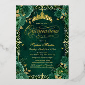 エメラルド王室の金ゴールドバタフライバラキンセアニェラ 箔招待状 (正面)