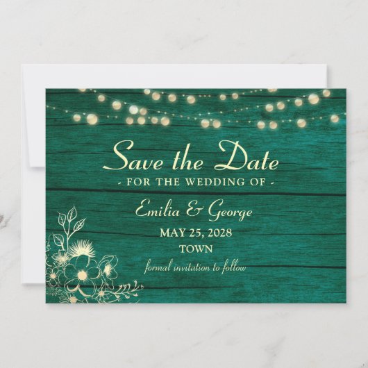 エメラルド素朴グリーンウェディング日付を保存 セーブザデート (正面)