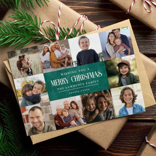 エメラルド素朴グリーンクリスマス10写真コラージュ シーズンカード