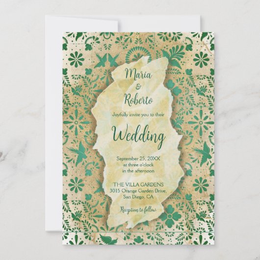 エメラルド素朴グリーンタイル結婚メキシコの侵略 招待状 (正面)
