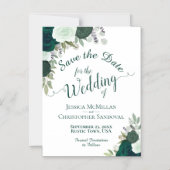 エメラルド素朴グリーンフローラ結婚式の日付を保存 マグネット招待状 (正面)