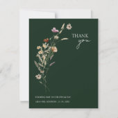 エメラルド素朴グリーン秋ワイルドフラワー結婚ズ サンキューカード (正面)