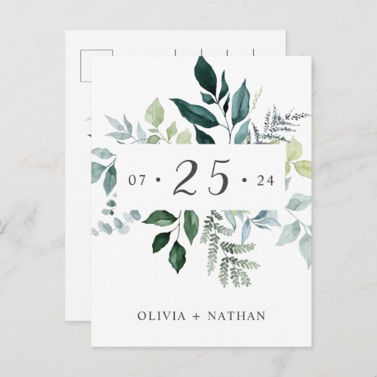 エメラルド素朴グ離れリーズの日付を保存 インビテーションポストカード (正面/裏面)