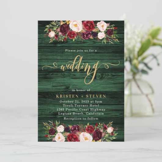 エメラルド素朴ブルガンディマルサラフローラ結婚ズ 招待状 (スタンド正面)