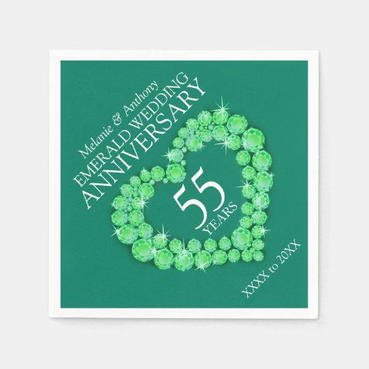 エメラルド結婚のハートとナプキンの名前 スタンダードカクテルナプキン (正面)