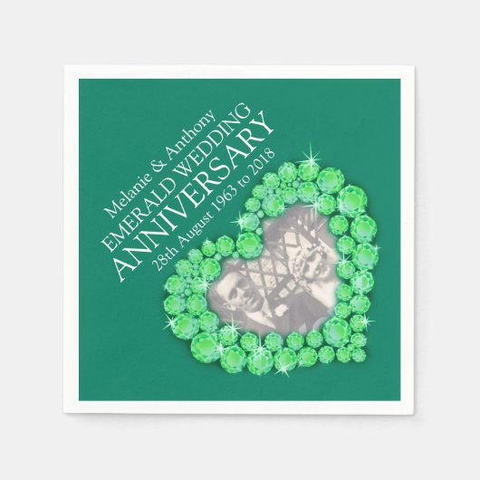 エメラルド結婚のハート写真とナプキンの名前 スタンダードカクテルナプキン (正面)