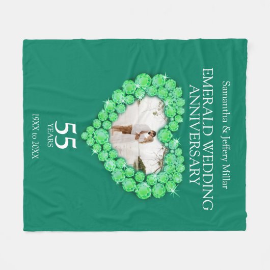 エメラルド結婚の記念写真ハートグリーン フリースブランケット (正面(横))