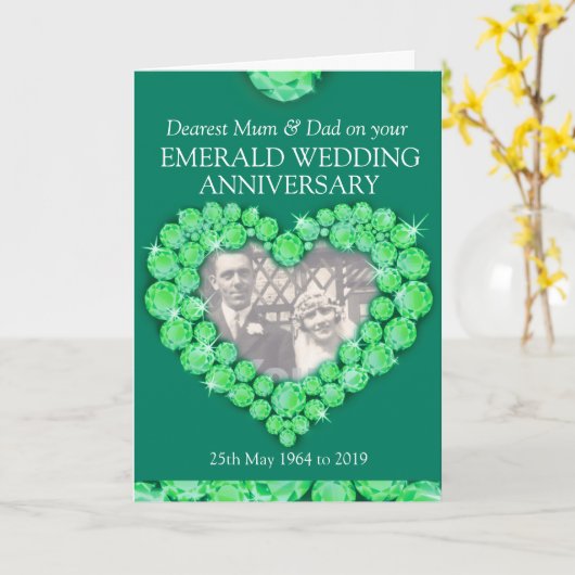 エメラルド結婚の記念日の両親の写真カード カード (黄色い花)