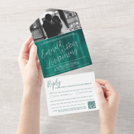 エメラルド結婚の55番目の写真QRコードオプションRSVP オールインワン招待状