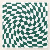 エメラルド結婚グリーンのコレクシ市松模様にョン ガラスコースター (正面)