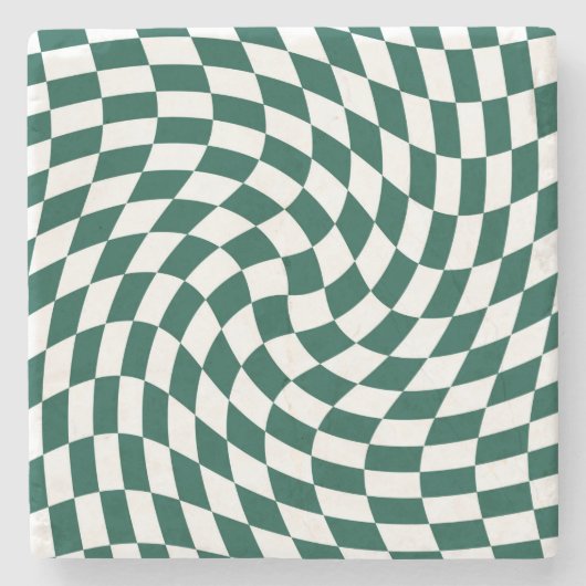 エメラルド結婚グリーンのコレクシ市松模様にョン ストーンコースター (正面)