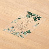 エメラルド結婚グリーンのユーカリエレガントー アクリル招待状 (レイダウン)