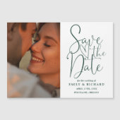 エメラルド結婚グリーンの写真保存日 マグネット招待状 (正面)