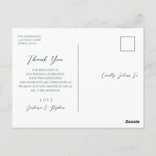 エメラルド結婚グリーンの感謝はがき ポストカード (裏面)