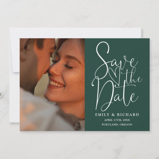エメラルド結婚グリーンの2枚の写エレガント真 セーブザデート (正面)
