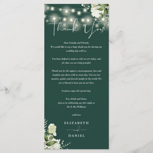 エメラルド結婚グリーンリーの座席表 メニュー (正面)