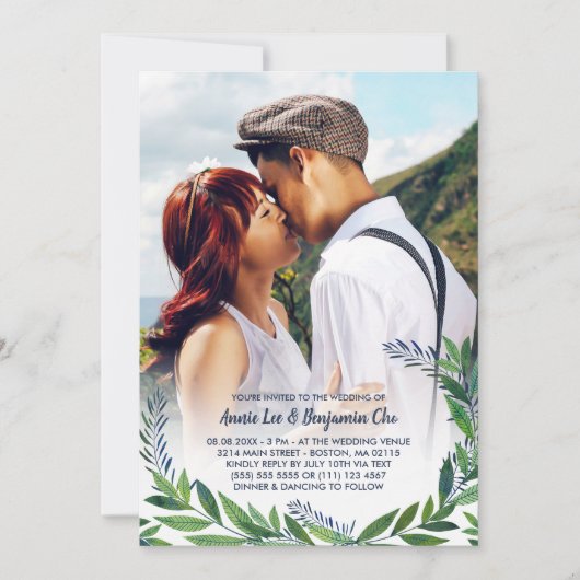 エメラルド結婚グリーンリー写真 招待状 (正面)