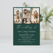 エメラルド結婚グリーン写真QRコードエレガント 招待状 (スタンド正面)