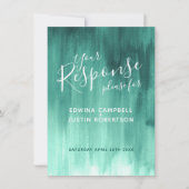 エメラルド結婚グリーン抽象芸術の返信RSVP qrコード 招待状 (正面)