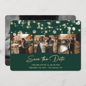 エメラルド結婚グリーン金ゴールドの4枚の写真 セーブザデート (正面/裏面)