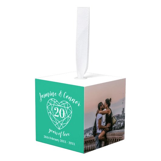 エメラルド結婚20周年記念写真カスタムキューブ キューブオーナメント (正面アングル)
