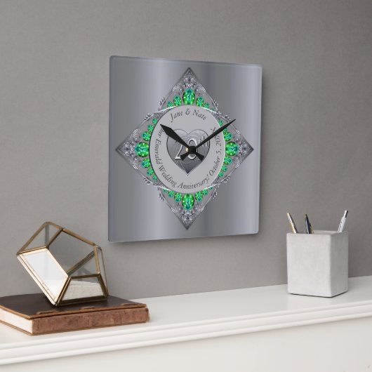 エメラルド結婚20周年記念 スクエア壁時計 (オフィス)