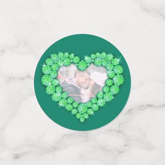 エメラルド結婚55周年記念ハートと写真 コンフェッティ (スモール正面)