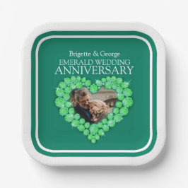 エメラルド結婚55周年記念写真ハート ペーパープレート