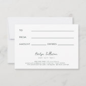 エメラルド緑の白い花のギフト券 (裏面)