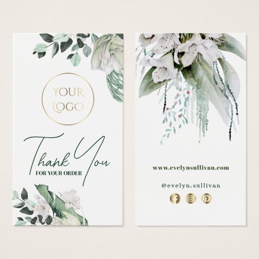 エメラルド緑の白い花のパッケージのインサート (正面&裏面)