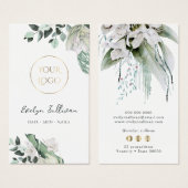 エメラルド緑の白い花のロゴ名刺 (正面&裏面)