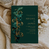 エメラルド華美グリーン金ゴールドロココウ結婚ズ葉 招待状