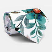 エメラルド薄紫水彩花模様 ネクタイ (ロール)