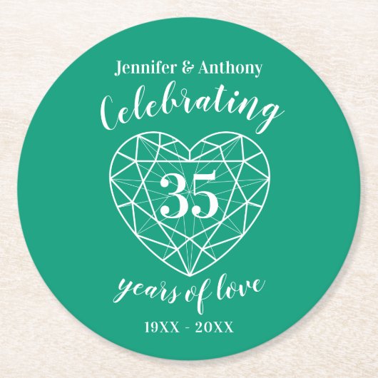 エメラルド記念日35年のパーティーコースター ラウンドペーパーコースター (正面)