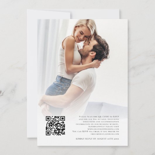 エメラルド赤面フローラフォトオーバーレイ結婚QRコード 招待状 (裏面)