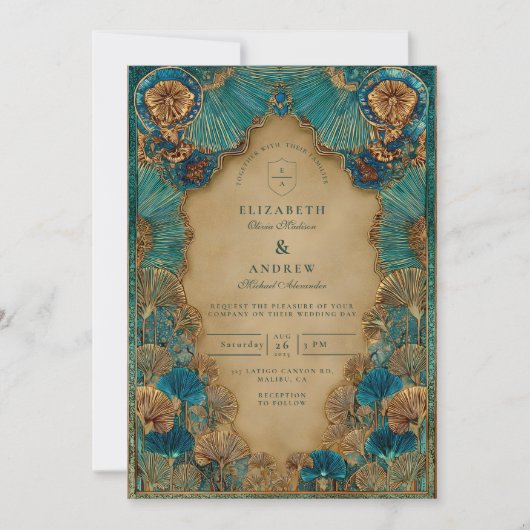 エメラルド金ゴールドイスラーム結婚ズ 招待状 (正面)