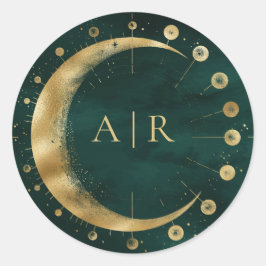 エメラルド金ゴールドクレセント結婚ムーン封筒用シール ラウンドシール