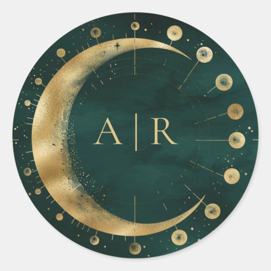 エメラルド金ゴールドクレセント結婚ムーン封筒用シール ラウンドシール (正面)