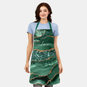 エメラルド金ゴールドグリッター大理石名前をカスタムするエプロン エプロン (着用した状態)