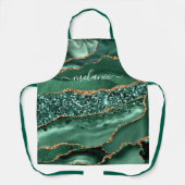 エメラルド金ゴールドグリッター大理石名前をカスタムするエプロン エプロン (正面)