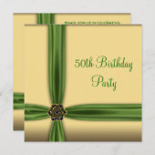 エメラルド金ゴールドジュエル50th誕生日招待状 招待状 (正面/裏面)