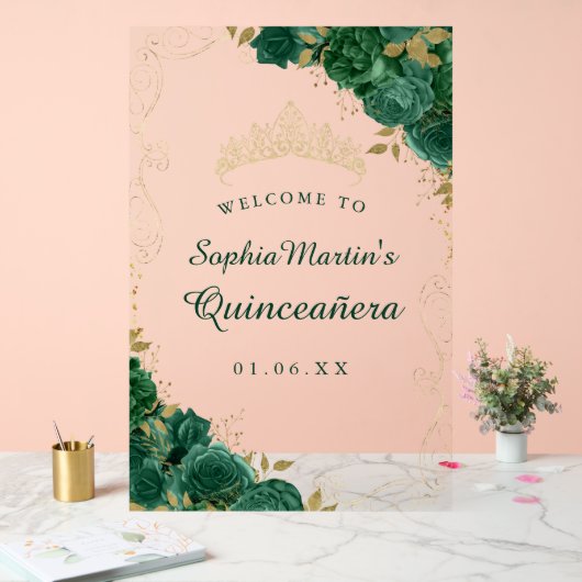 エメラルド金ゴールドスワールフローラキンセアニェラアクリルサイン アクリルサイン (ウェディング)