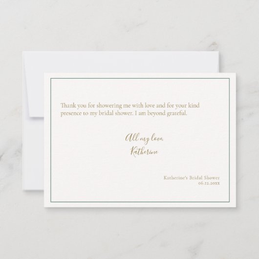 エメラルド金ゴールドティーエレガントブライダルシャワーありがとう サンキューカード (裏面)