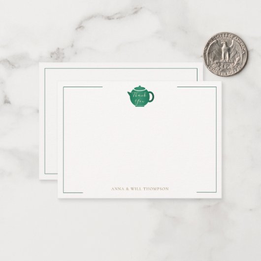 エメラルド金ゴールドティーポットエレガントウェディングカップル ノートカード (正面/裏面インサイチュ)