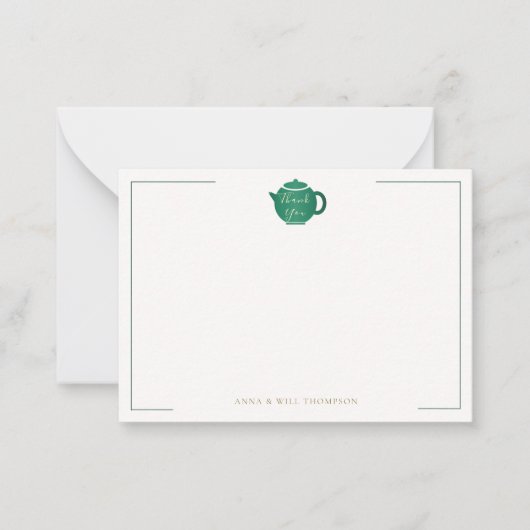 エメラルド金ゴールドティーポットエレガントウェディングカップル ノートカード (正面)