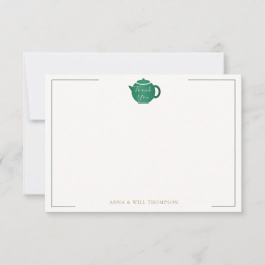 エメラルド金ゴールドティーポットエレガントウェディングブライダル サンキューカード (正面)