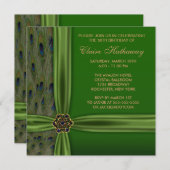 エメラルド金ゴールドピーコック50th誕生日招待状 招待状 (正面/裏面)