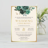 エメラルド金ゴールドフローラインディアンヒンドゥー結婚フォト 招待状 (スタンド正面)